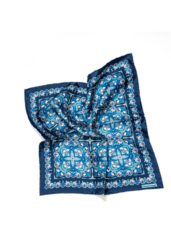 Blue Fancy Quatrefoil Print Pocket Square