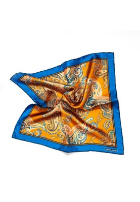 Orange/Blue Paisley Print Pocket Square 