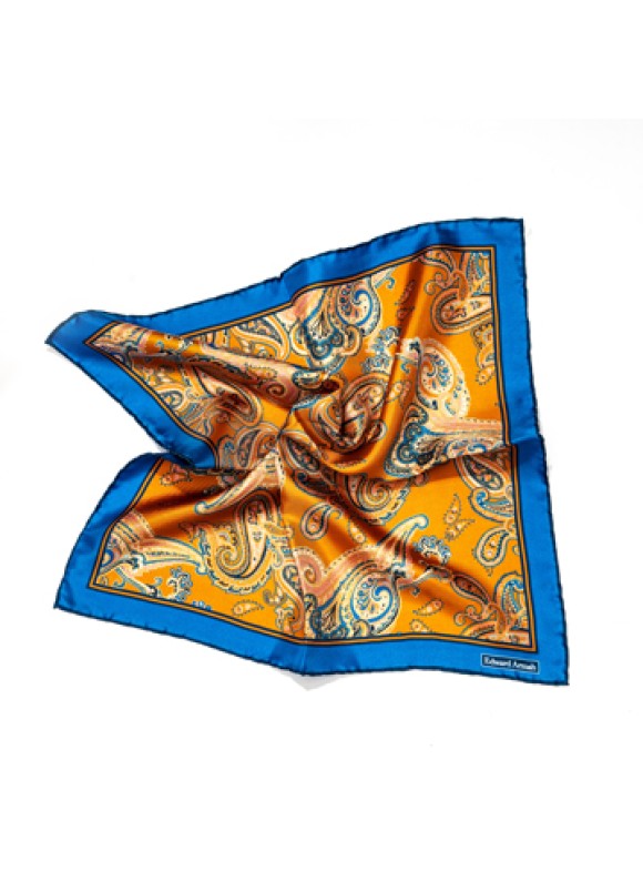 Orange/Blue Paisley Print Pocket Square