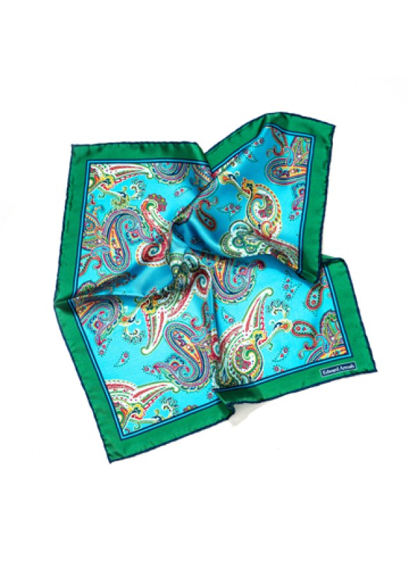 Lt. Blue/Kelly Paisley Print Pocket Square