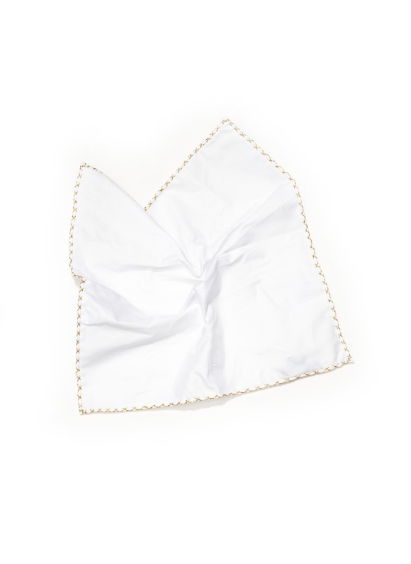 White With Gold Hem Pocket Square