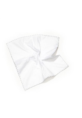 White With Silver Hem Pocket Square 