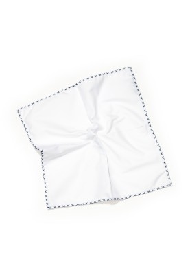 White With Navy Hem Pocket Square 