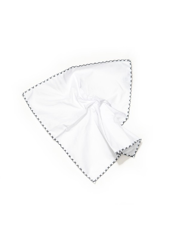 White With Black Hem Pocket Square