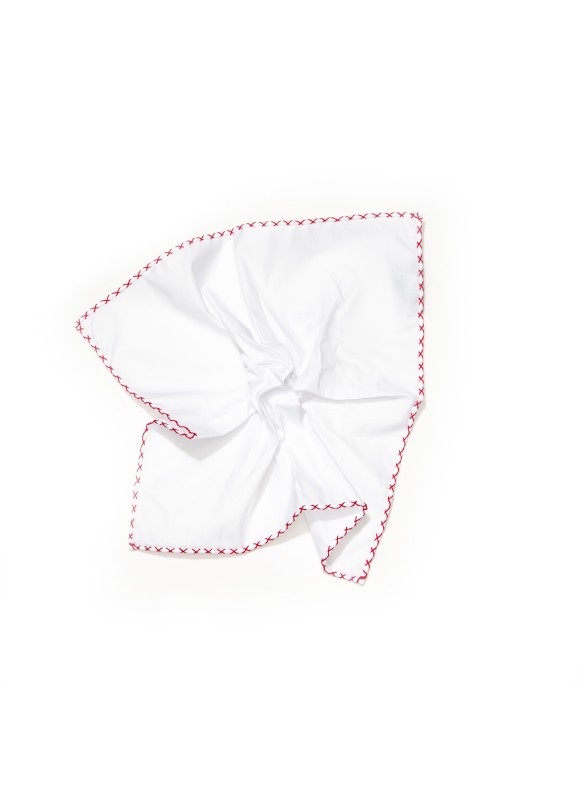 White With Red Hem Pocket Square