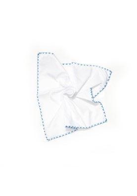 White With Blue Hem Pocket Square 