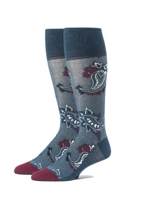 Steel Blue/Wine/Navy Paisley/Herringbone M/C Socks 