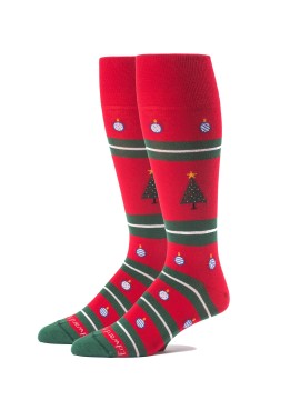 Red Christmas Tree/Ornament/Stripes M/C Socks