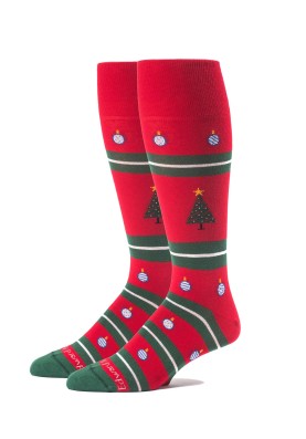 Red Christmas Tree/Ornament/Stripes M/C Socks 