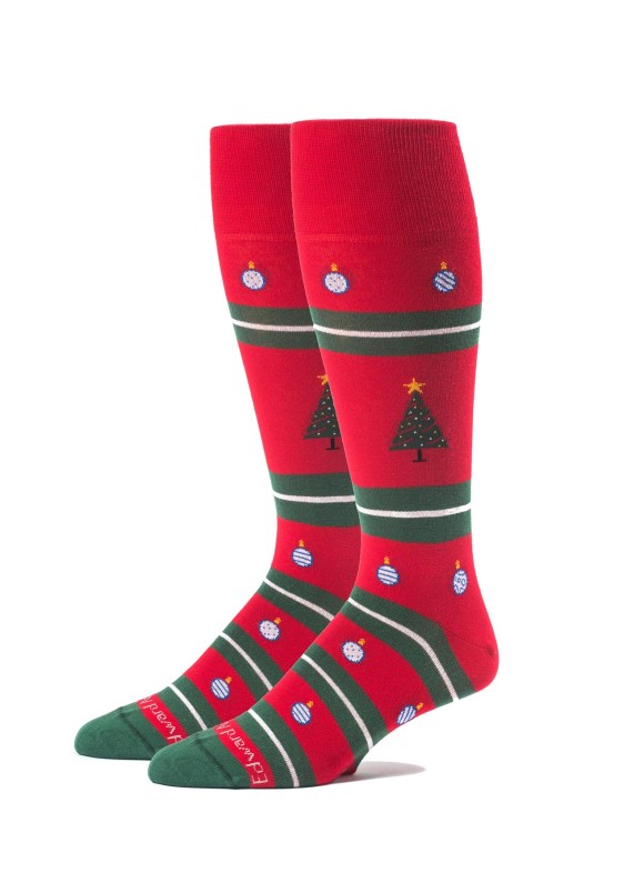 Red Christmas Tree/Ornament/Stripes M/C Socks