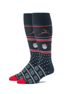 Navy Santa/Htooth Cane/Reindeer/Dots/Flakes M/C Socks