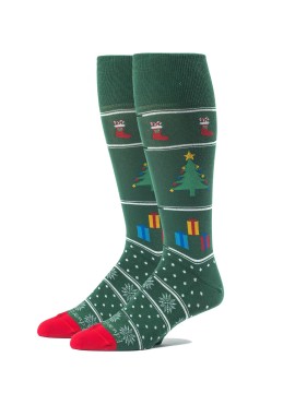 Green Christmas Tree/Stripes/Dots/Stockings M/C Socks