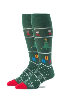 Green Christmas Tree/Stripes/Dots/Stockings M/C Socks 