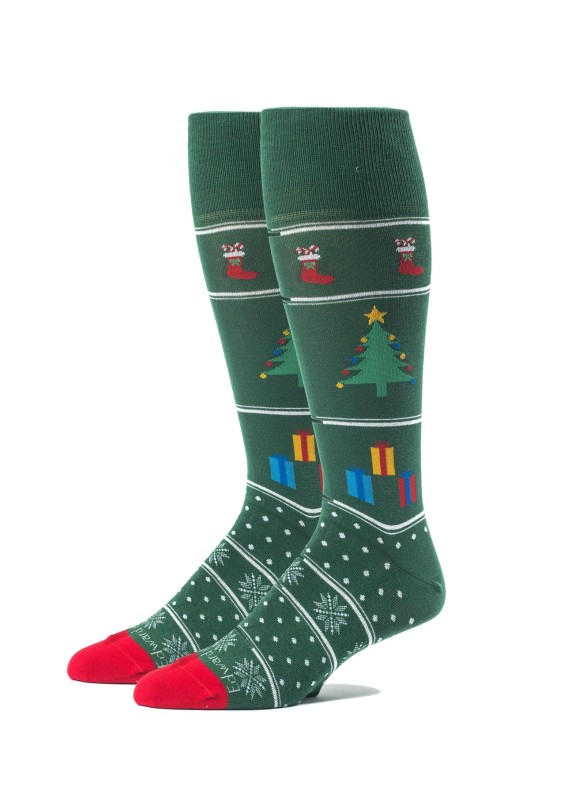 Green Christmas Tree/Stripes/Dots/Stockings M/C Socks