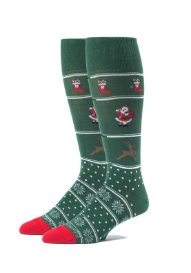 Green Santa/Reindeer/Dots/Flakes M/C Socks 