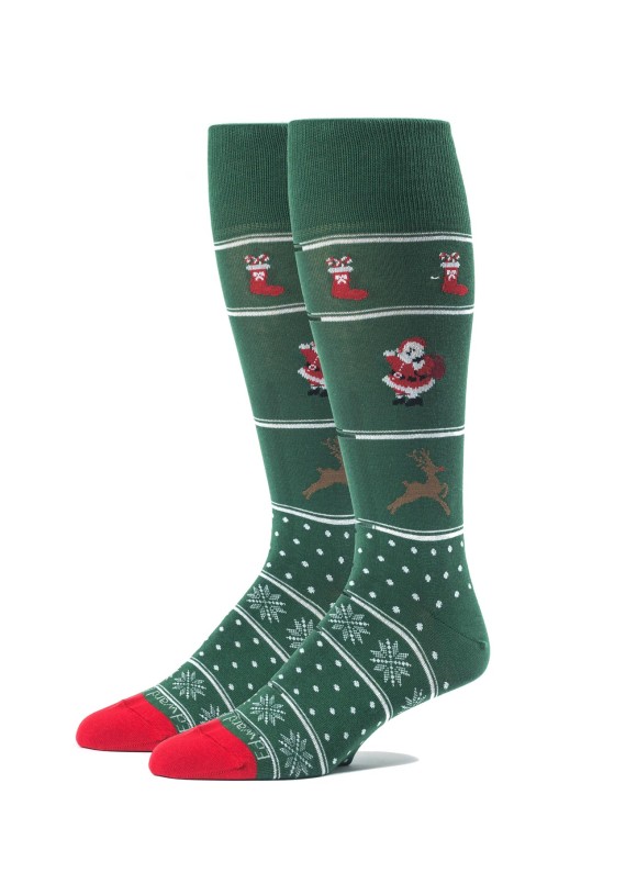 Green Santa/Reindeer/Dots/Flakes M/C Socks