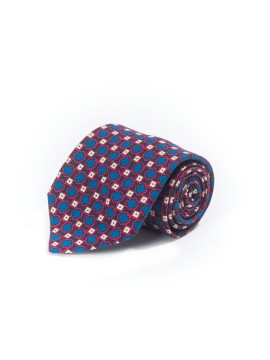 Blue/Red Neat Silk Shappe Print Tie