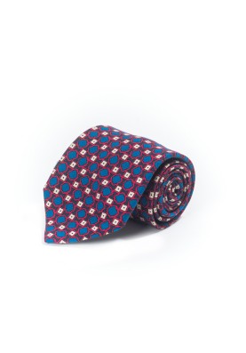 Blue/Red Neat Silk Shappe Print Tie 