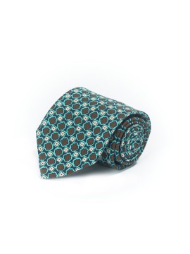 Brown/Navy Neat Silk Shappe Print Tie