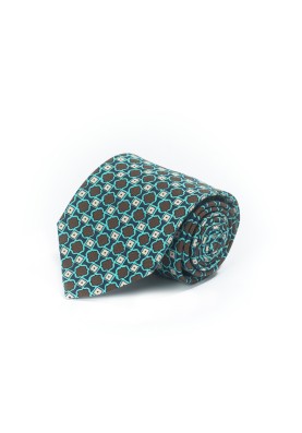 Brown/Navy Neat Silk Shappe Print Tie 