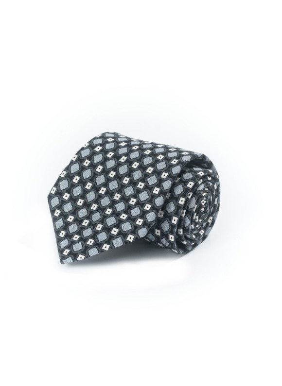 Grey/Black Neat Silk Shappe Print Tie