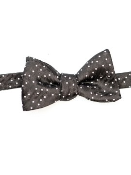 Black/White Scattered Polka Dots With Stem And Leaves Silk Bow Tie
