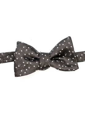 Black/White Scattered Polka Dots With Stem And Leaves Silk Bow Tie 