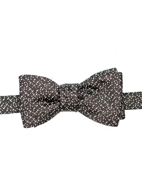 Black/White Basket Weave Silk Bow Tie