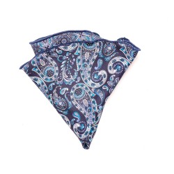 Blue Floral/Vine Paisley Silk Shappe Diamante Reversible Pocket Circle