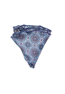 Blue Floral/Vine Paisley Silk Shappe Diamante Reversible Pocket Circle 