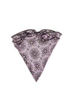 Gray Floral/Vine Paisley Silk Shappe Diamante Reversible Pocket Circle