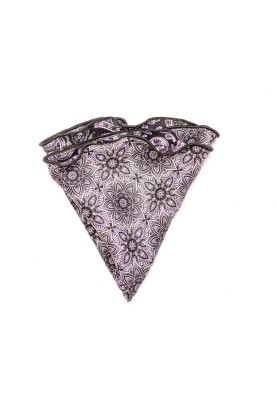 Gray Floral/Vine Paisley Silk Shappe Diamante Reversible Pocket Circle 