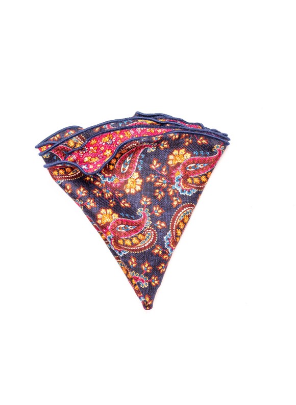 Midnight/Rose Floral Paisley/Floral Silk Shappe Diamante Reversible Pocket Circle