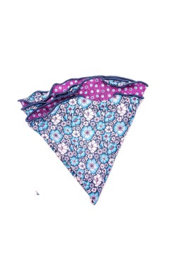 Navy/Grape Floral/Shadowed Dots Silk Shappe Diamante Reversible Pocket Circle