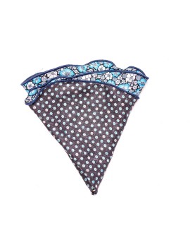 Blue/Navy Floral/Shadowed Dots Silk Shappe Diamante Reversible Pocket Circle