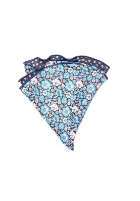 Blue/Navy Floral/Shadowed Dots Silk Shappe Diamante Reversible Pocket Circle 