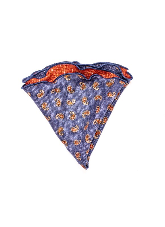 Denim Mini Paisley/Polka Dots Silk Shappe Diamante Reversible Pocket Circle