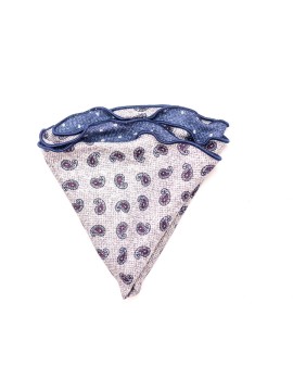 Gray Mini Paisley/Polka Dots Silk Shappe Diamante Reversible Pocket Circle