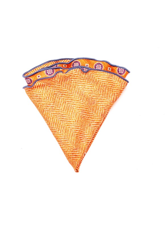 Rust Neat/Herringbone Silk Shappe Diamante Reversible Pocket Circle