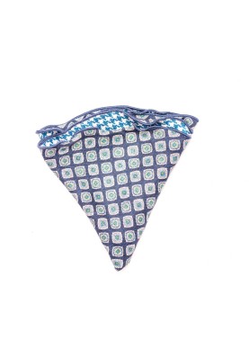 Navy Neat/Houndstooth Silk Shappe Diamante Reversible Pocket Circle 