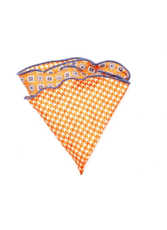 Rust Neat/Houndstooth Silk Shappe Diamante Reversible Pocket Circle