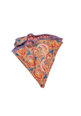 Denim Paisley/Mini Medallion Neat Silk Shappe Diamante Reversible Pocket Circle 