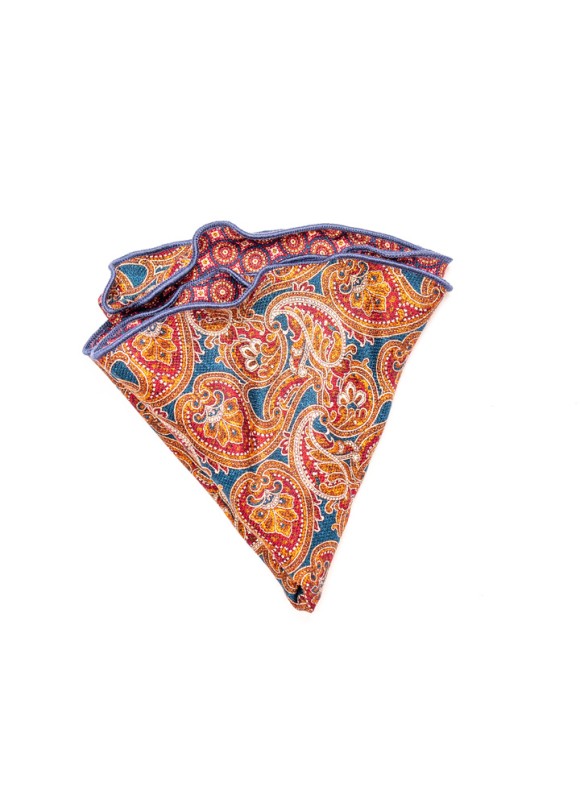 Denim Paisley/Mini Medallion Neat Silk Shappe Diamante Reversible Pocket Circle