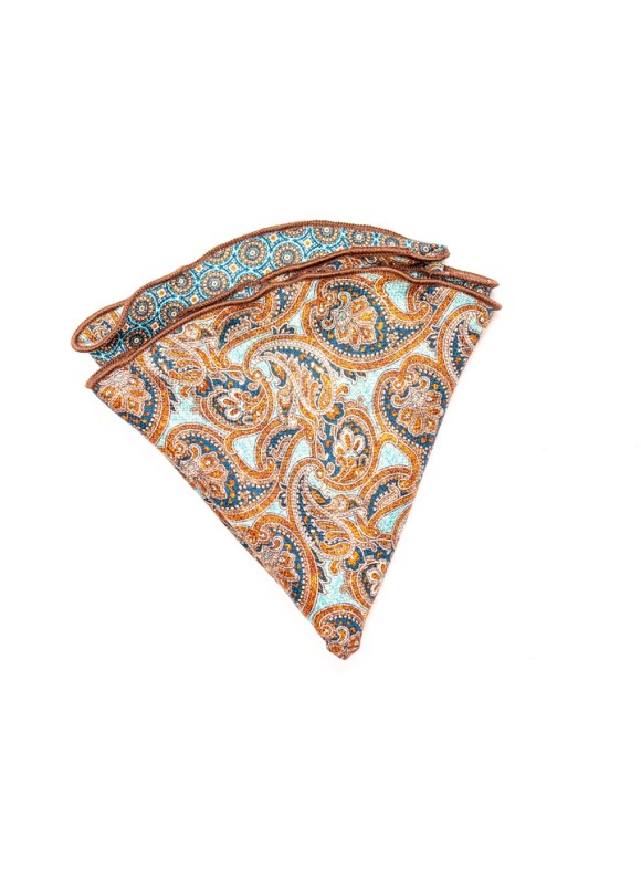 Denim Paisley/Mini Medallion Neat Silk Shappe Diamante Reversible Pocket Circle