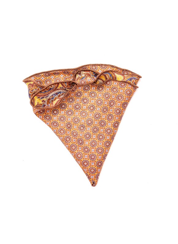 Rust Paisley/Mini Medallion Neat Silk Shappe Diamante Reversible Pocket Circle