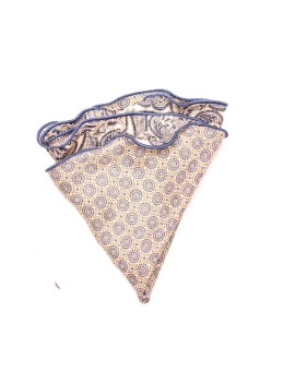 Beige Paisley/Mini Medallion Neat Silk Shappe Diamante Reversible Pocket Circle