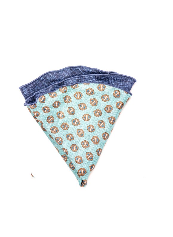 Denim Solid/Geo Neat Silk Shappe Diamante Reversible Pocket Circle