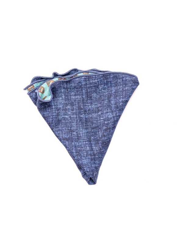 Denim Solid/Geo Neat Silk Shappe Diamante Reversible Pocket Circle