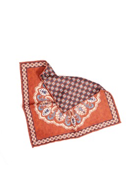 Brown Large Center Design/Neat Print Reversible Pocket Square 