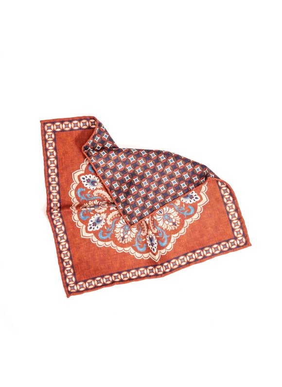 Brown Large Center Design/Neat Print Reversible Pocket Square